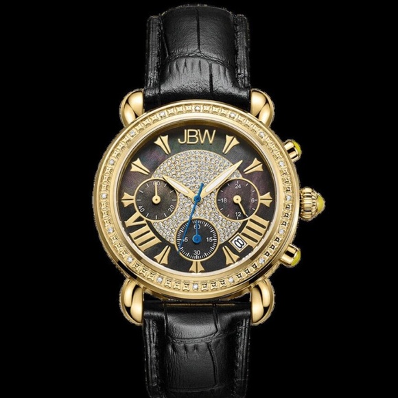 JBW's Leisure Collection Victory Genuine Diamond accent gold plated Leatherstrap - Picture 1 of 5